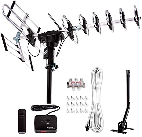 Five Star Outdoor Digital Amplified HDTV Antenna - up to 200 Mile Long Range,Directional 360 Degree Rotation,HD 4K 1080P FM, Supports 5 TVs Plus Installation Kit and Mounting Pole