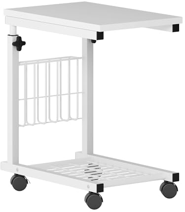 SogesHome Laptoptisch Beistelltisch Höhenverstellbarer Tisch mit Rollen, 48 cm x 30 cm PC Tisch Notebook Sofatisch Beistelltisch für Kaffee/Snack/Aufbewahrung, Beistelltisch für Zuhause
