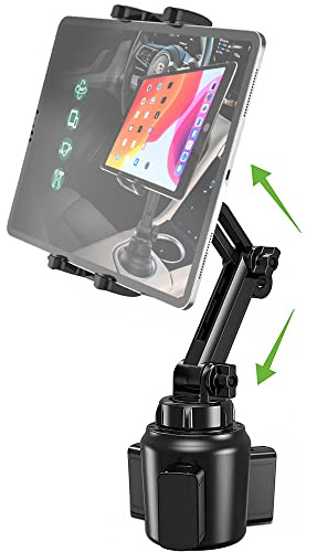 Cuxwill Car Cup Holder Tablet Mount for 4-13 iPad & Phone, Universal Truck Cup Tablet Mount with Adjustable Arm for iPad Pro 12.9 9.7 Air Mini, Samsung Galaxy Fold 4 3, Kindle Fire HD, iPhone etc