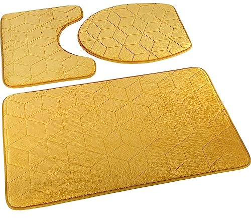 Badematten Badset Badgarnitur Rutschfester Badteppich Maschinenwaschbar (Sumba Honig 31, 3 TLG Set) 3 Stück: Teppich 45x75+ Unterlage 45x35+ Auflage 44x38