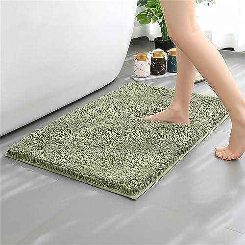 Mateju Chenille Badezimmerteppich rutschfest, Weich Badteppich Badematte Saugfähige Badvorleger Maschinenwaschbare für Badewanne Dusche Toilette (50 * 80CM,Hellgrün)