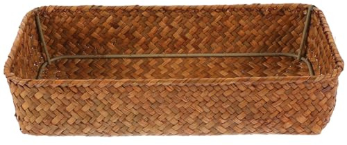 DEARMAMY Woven Cutlery Storage Basket 10.23X4.72X2.36In Compact Tabletop Organizer for Forks Knives Chopsticks and Condiment Jars Straw Utensil Holder for Kitchen and Dining