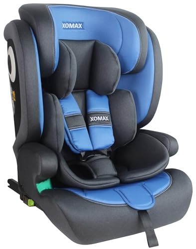 XOMAX LM238 Kindersitz mit ISOFIX I mitwachsend I 9-36 kg, 15 Monate - 12 Jahre, Gruppe 1/2/3 I 5-Punkt-Gurt und 3-Punkt-Gurt I Bezug abnehmbar und waschbar I ECE R129 I anthrazit-blau