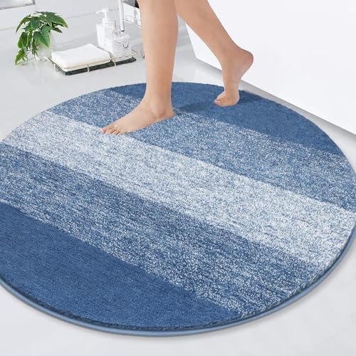Enyhom Round Bath Mats 120cm, Large Non Slip Bathroom Rugs Machine Washable Circle Bath Floor Mat for Tub Shower Bathroom Entryway (Blue)