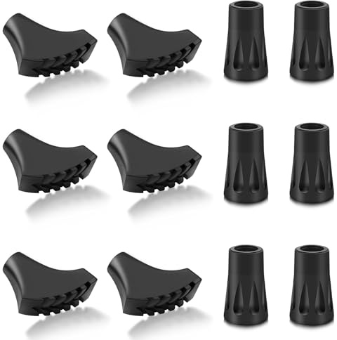 IETWATE 12 stycken promenadstavar, gummipuffert, ersättning promenadkäpp, gummibuffert, 11 mm kryckor gummi, dämpning halkfri vandringsstav spets, för vandringsstavar, asfalt grus, berg vandring