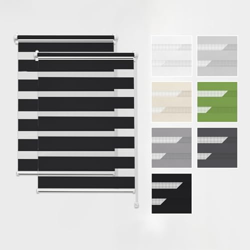 Estika Store Enrouleur Jour Nuit Klemmfix sans perçage, 2 pièces dans Le Set - 50 x 120 cm - Noir - Store à enroulement, Double Tissu, pour fenêtres intérieures, Store Duo