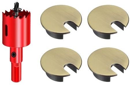 DuDuZui Lot de 4 œillets de Bureau, 35mm Bronze Durable Passe-câble de Bureau Passe-câble de Bureau, Solution Idéale pour Le Bureau et la Maison Câble de Table, avec 35mm Scie Cloche
