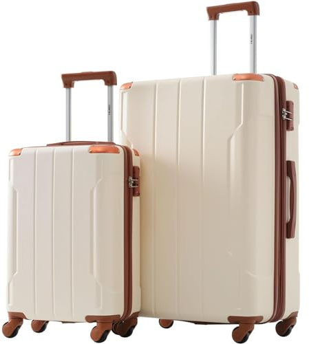 Merax Luggage Sets 2 Piece Suitcases with Wheels, Hardshell ABS Expandable and Lightweight, TSA Lock, Spinner Wheels, Carry On Luggage with Corner Guards (20 28 inch White Brown)