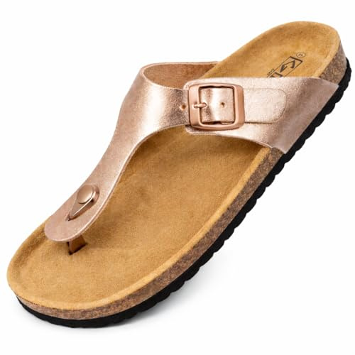 GONKOS®, Sandali Infradito Uomo Donna in Pelle, Vera Pelle, Sughero Naturale, Infradito Donna Estive Ciabatte Donne Uomo, Qualità Made in Spain, Colore Rosa metallizzato 38