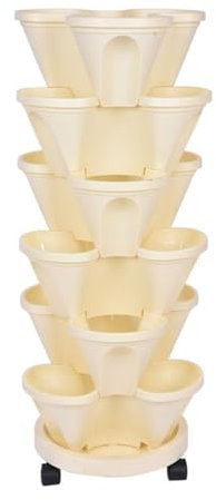 Set di fioriere da giardino verticali, impilabili, per fragole, erbe, verdure e fiori, torre da giardinaggio per interni, beige