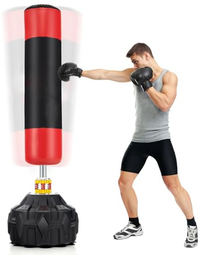 COSTWAY 178 cm Freistehender Boxsack, Standboxsack mit befüllbarem Saugfuß, Kickboxsack MMA, Punching Ball, Boxing Trainer für Kinder Erwachsene
