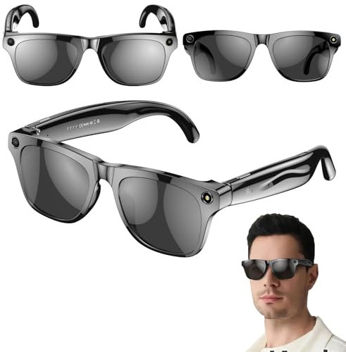 Ki-Smart-Brille Mit Kamera (100 Mp Hochauflösendes Pixelfoto/-Video) Und Taschenlampe, Bluetooth-Musik/Anruf/Sprachübersetzung/Bluetooth-Sportbrille, Für Männer Und Frauen,Black