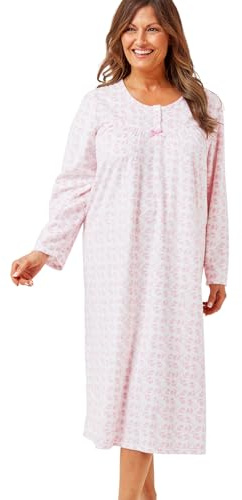 Marlon Camicia da notte classica da donna Elmina Cosy stampata in pile, Petalo rosa., 24-26