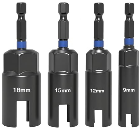 Wing Nut Driver Set -4 Pcs, Wing Nut Driver Bit, 9mm 12mm 15mm 18mm, 1/4” Hex Shank Wing Nut Driver Bit Set, Durable CR-V Steel, Wire Twisting
