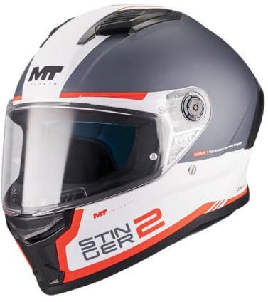 MT Helmets Stinger 2 – Casco Moto Integral Deportivo con Pantalla Antivaho Compatible con Pinlock, Visor Solar Full Vision, Interior Lavable y Calota HIRP | Homologado ECE 22.06 & DOT