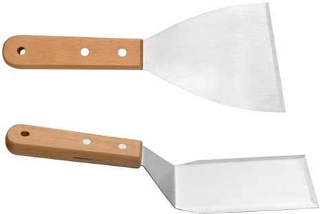 2 Pezzi Spatola Pizza Con Manico In Legno Acciaio Inossidabile Spatola Cucina Resistente Al Calore Resistente Alla Ruggine Paletta Cucina Per Grigliare, Preparare Hamburger, Friggere E Cucinare