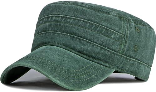 YeeHeen Cadet Army Cap Washed Military Army Hat Vintage Flat Top Hat for Women Men Deep Green