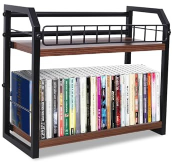 DHSWNNG 2 Tier CD Holder, CD Racks Storage With Non-Slip Feet CD Shelf Storage Holds Up To 56 CDs or DVDs Albums Display Shelf for Home Office