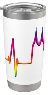 Colonia Skyline Heartbeat Rainbow Pride Heart Love Köln Vaso térmico de acero inoxidable de doble pared