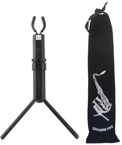 Arythia Saxofonställ, Hopfällbart Saxofonstativ för Alt- och Tenorsaxofon, Stabilt Instrumentställ med Metallben, Repfritt Tillbehör Saxofon, Saxofonhållare