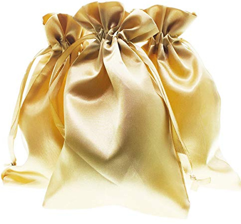 Knitial 4 x 6 Gold Satin Gift Bags, Jewelry Bags, Wedding Favor Drawstring Baby Shower Christmas 50 per Pack