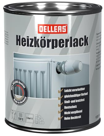 OELLERS At Work Heizkörperlack, 1 Liter - RAL 9002 Grauweiß, temperaturbeständig bis 120°C, für Heizkörper und Metall