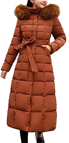 ORANDESIGNE Mujer Invierno Casual Más Gruesa Abrigo Parkas Militar con Capucha Chaqueta de Acolchado Anorak Jacket Outwear Coats Larga Moda Marrón ES 40