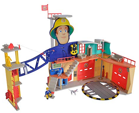 Simba 109252577 - Feuerwehrmann Sam Mega Feuerwehrstation XXL große Feuerwehrwache inklusive Sam Spielfigur, mit Licht, Sound und Funkgerät, für Kinder ab 3 Jahren[Exklusiv bei Amazon]