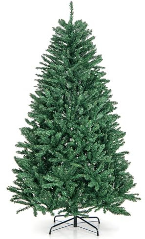 COSTWAY Albero di Natale 180/225/275 cm, Albero di Natale Artificiale con 1355/2254/3594 Rami e Base in Metallo, Albero di Natale Realistico e Denso per Casa, Ufficio e Negozio, Verde (180 cm)
