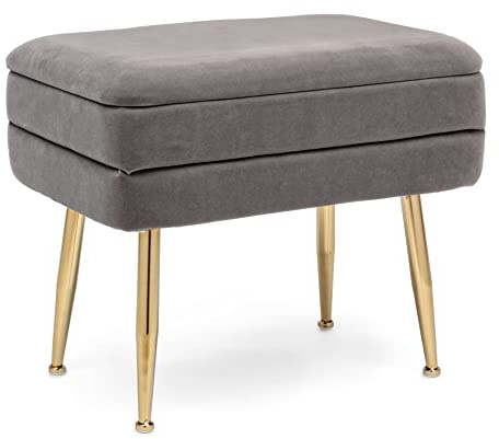 KONTE.DESIGN Panca contenitore PAVLINA, tessuto effetto velluto Grigio, 50 x 35 x 42 cm