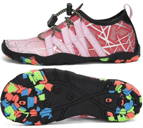 SAGUARO Chaussures Aquatiques Enfant Chaussure d'eau Garçon Fille Chaussures de Plage Respirant Chaussures Piscine Chaussures Mer pour Surf Plongée Nautiques Baignade Riviere Rose, GR.29 EU