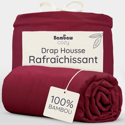 Bambaw Bamboo Fitted Sheet, 160 x 200 cm, Cooling Sheet for Allergy Sufferers, Winter and Summer for Better Sleep, Burgundy