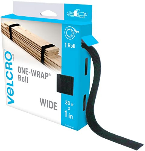 VELCRO Brand VEL-30768-AMS Correas anchas Rollo de 2.5 cmx9.1 m,Cortar a la longitud, Cinta autoadhesiva reutilizable,Postes de paquete, madera, tuberías,negro, 1 pulgada