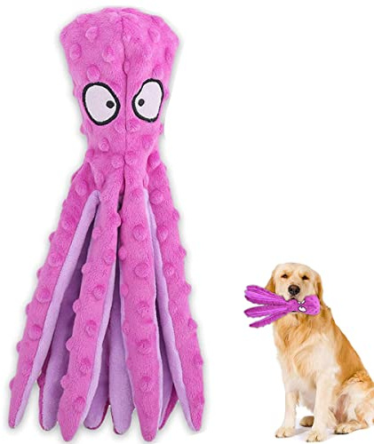 SHOKAN Squeaky Dog Toys, No Stuffing Octopus Dog Chew Toys, Durable Purple Plush Interactive Dog Toys for Teeth Clean