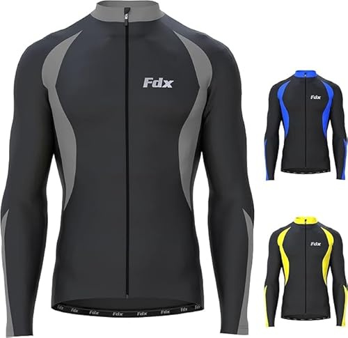 FDX Maglia Ciclismo Uomo Invernale, Antivento, Calda, Maniche Lunghe, Idrorepellente e Leggera; Giacca Termica da Bici per Ciclismo e Corsa.(Grey, L)