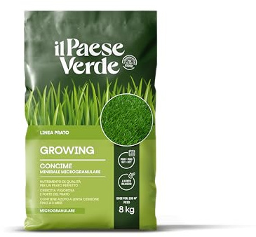 Il Paese Verde Concime Growing 8kg 200mq- Concime Granulare Npk per Prato Con Azoto a Lento Rilascio – Nutrimento Di Qualità per un Prato Perfetto