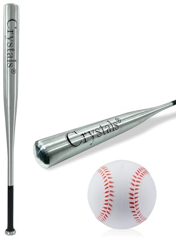 Crystals 32 Inch Wooden/Metal Baseball Bat, Aluminium/Wood Baseball Bats for Adult and Kids Outdoor Training & Practice - Variety of Colours (32 Inch, Silver)