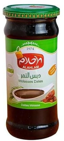 ALAHLAM Date Molasses Syrup Iraqi Type Natural Sweetner Premium Quality Glass Jar (450g Jar)