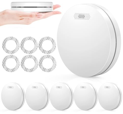 Rauchmelder 6er Set, 10 Jahre Batterie Rauchmelder, Feuermelder Flach mit Stumm-Funktion, 85dB Hörbarer Alarm, Standalone Brandmelder