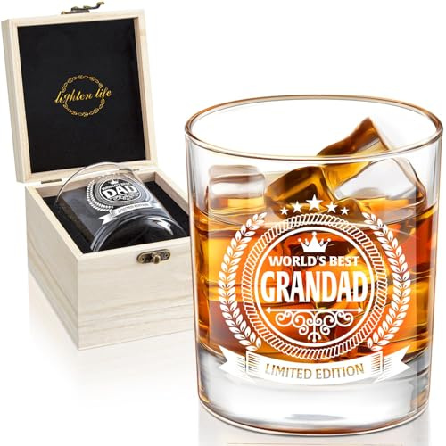 LIGHTEN LIFE Grandad presenter, morfar whiskyglas i värderad trälåda, premium födelsedagspresenter till farfar, idealiska farfar gåvor från barnbarn, presenter till farfar - 340 ml