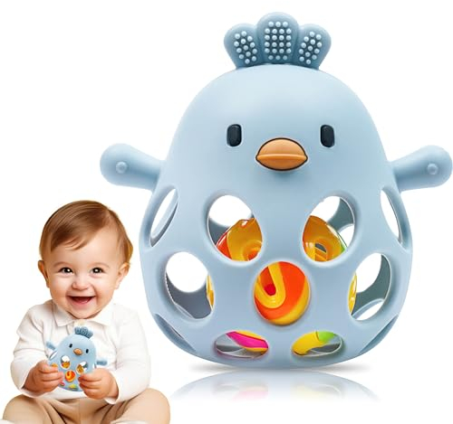 farout Montessori Beißring & Rassel für Babys - Sensorik Spielzeug ab 0 Monate, Zahnungshilfe & Greifball - Geschenk für Jungen & Mädchen