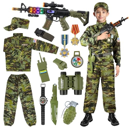 Metemot Kids Army Costume for Boys, Military Army Costume with Army Toys, Solider Boy Dress up, Halloween Costumes for Boys…