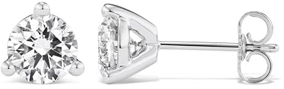 Carbon Atelier IGI Certified 2 Carat Lab Grown Diamond Round Stud Earrings for Women I 14k White Gold Earrings for Her (I-J, VS1-VS2, 2.00 cttw) 3-Prong Martini Set Diamond I Push Back Studs