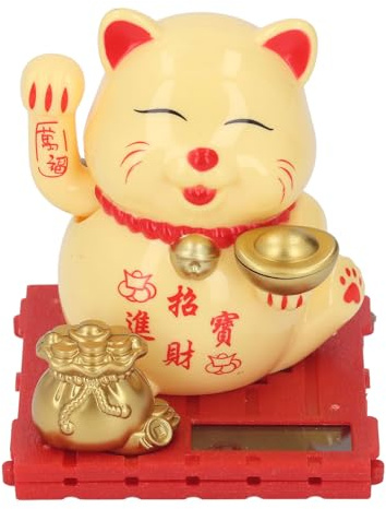 SENECESLI Brazo Que Agita del Gato de la Suerte, Gato Que Agita Lindo con Energía Solar, Gato de la Fortuna Chino Vívido y Encantador Fengshui, Decoración de la Estatua del Gato para la