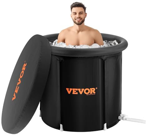 VEVOR Bain Froid Portable 90 x 75 cm 370 L, Baignoire Gonflable Pliable, Seau Bain de Glace pour Sportifs, Thérapie par Eau Froide, avec Couvercle, pour Adulte, Extérieur, Maison, Salle de Sport