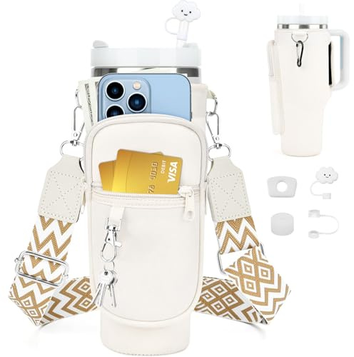 Komicea Sac de Transport pour Stanley Cup 40oz, Porte-Bouteille d'eau réglable avec Bandoulière et poche Téléphone