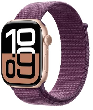 Apple Watch Series 10 GPS 46 mm Smartwatch with Rose Gold Aluminium Case with Plum Sport Loop - One Size. Fitness Tracker, ECG App, Always-On Retina Display, Carbon Neutral