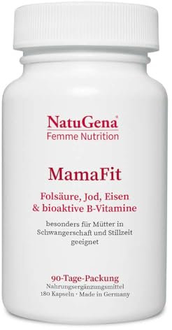 NatuGena MamaFit, Vitamin B6, B12, Eisen, Jod, Kupfer, besonders für Mütter in Schwangerschaft und Stillzeit geeignet, 180 Kapseln (3 Monats Packung)