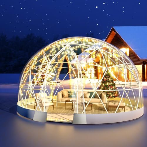 Tente Dôme de Jardin à Bulles 3,7 m, Serre Géodésique avec Housse Transparente en PVC, Étanche pour Extérieur, Terrasse, Salle à Manger (Bord Blanc, 3,7 Mètres)