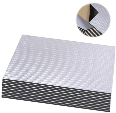 Hengrongshen 12 tappetini isolanti per auto, in alluminio butilico, isolamento auto, 40 x 25 cm, autoadesivi, per isolamento acustico, isolamento, ignifugo, impermeabile